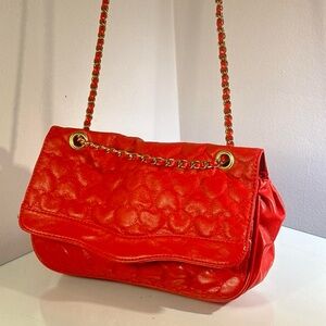 Orange & Gold Faux Leather Shoulder Bag